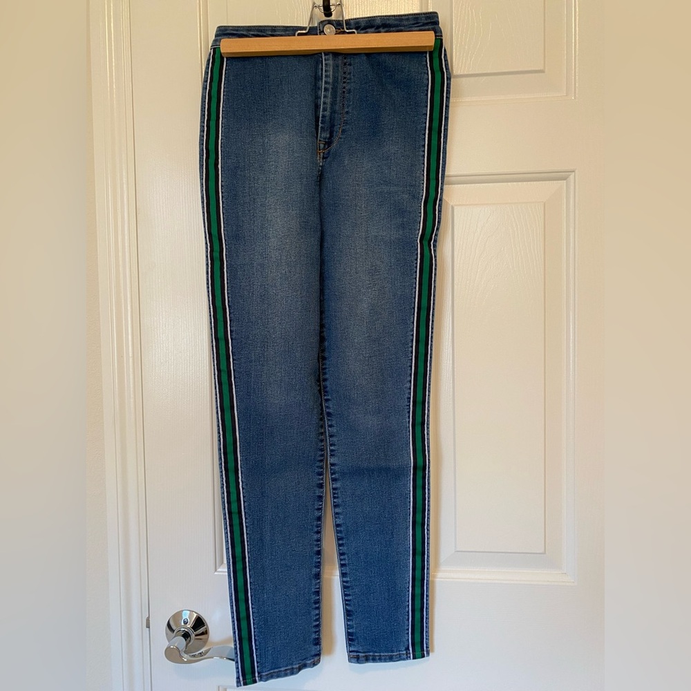 H&M Blue Jeggings with Green Stripe